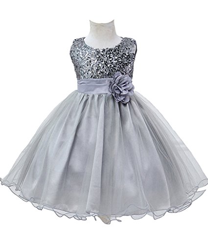 Girls Sequinned Dress Flower Sash Sleeveless Formal Party Wedding Bridesmaid Age ( 3-13 years )