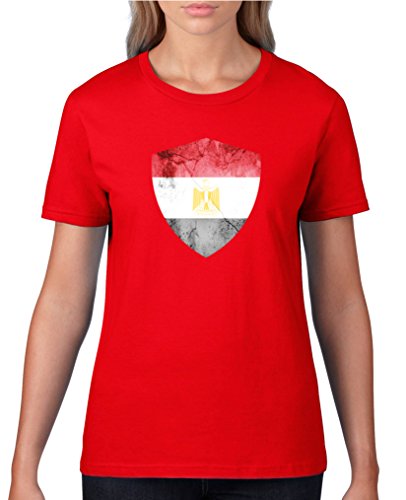 Comedy Shirts – Ägypten Trikot – Wappen: Groß – Wunsch – Damen T-Shirt – Rot / Weiss Gr. XXL