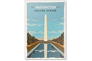 FOTO MAGNETS Washington Monument Retro Aimant de réfrigérateur Illustration voyage USA Washington