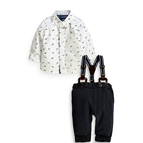 Baby Boys Gentleman Dinosaur Button-down Shirt and Bib Pants Overall Outfits