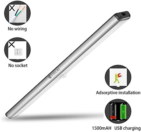 18 Led Motion Sensor Lights, 300mm 1500mA Wireless Rechargeable LED lights Bar USB charging Led Wardrobe Lights Stick-On Anywhere For Closet Cabinet Wardrobe Otinlai Silver