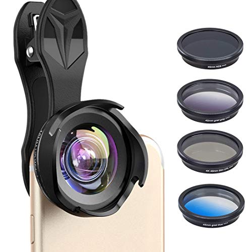 Hungrybubble 6in1 Cell Phone Camera Lens Kit, Wide Angle/Marco/ND8/CPL Minus/Grad Blue/Grad Gray Lens for iPhone Samsung and Most Smartphone