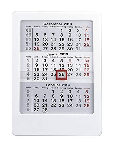 3-Monats-Tischaufsteller 2019 - weiß - Tischkalender (12 x 16) - Bürokalender - mit Datumsschieber