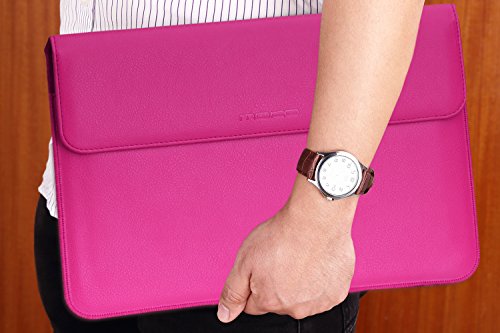 MoKo MacBook Air / Pro 13.3 Zoll Laptop Hülle – PU Leder Tasche Schutzhülle Lederhülle Wallet Case Leather Sleeve Aktentasche mit Karten-Slot für Apple MacBook Air / Macbook Pro 13.3 Zoll, Magenta - 4