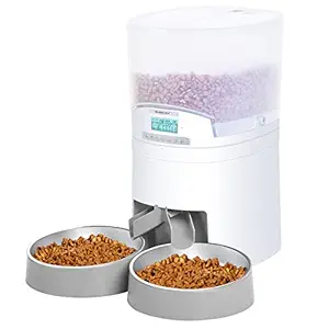 Automatic Cat Feeder, WellToBe Pet Feeder Food Dispenser for Cat & Small Dog with Two-Way Splitter and Double Bowls, up to 6 Meals with Portion Control, Voice Recorder - Battery and Plug-in Power (7L)