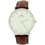 Daniel Wellington Damen-Armbanduhr 34mm Armband Leder Braun Quarz Zifferblatt Weiß Analog 0960DW