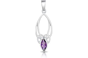DTPsilver® 925 Sterling Silver Necklace - Celtic Pendant with Natural Gemstones - With or Without Curb Chain - Width: 1.2 mm - Adjustable Length: 16" to 18" Inches