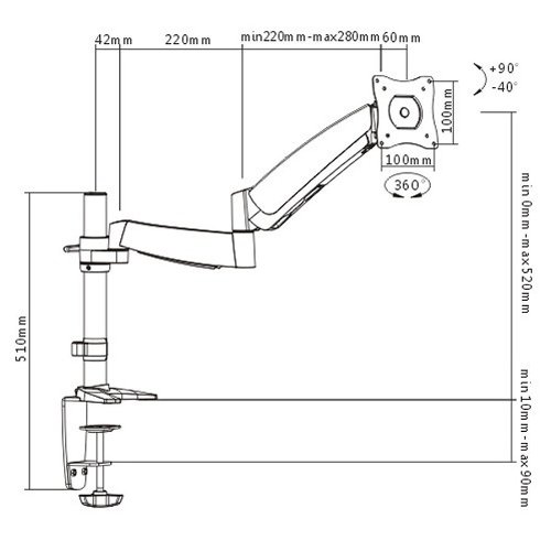 Ricoo Tischhalterung Monitor TS3011 mit Gasdruckfedergelenk Monitorhalterung Schwenkbar Neigbar max. VESA 100×100 - 4