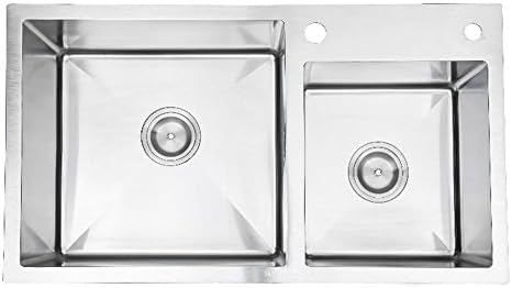 Manual Welding Double Basin Kitchen Wire Drawing Stainless Steel Water Sink basin , 810 x 430 mm