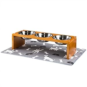Yangbaga Comedero para Perros Grande Doble para Perros Gatos,Cuenco Elevado para Mascotas de Acero Inoxidable- con Soporte de Bambú y empadoresAntideslizante1300ml