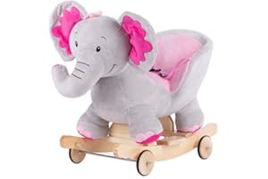 MOOVKEE. Schaukeltier Baby ab 1 Jahr – Plüsch Elefant Schaukelpferd für Kinder bis 25 kg – mit Schaukel und Rollfunktion - Macht Tiergeräusche - mit Sicherheitsgurten - sorgt für Ausgeglichenheit