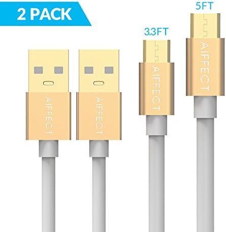 [2 Pack, 3.3Ft+5Ft]Micro USB Cable, AIFFECT 3.3Ft Premium Fast Charge Micro USB Cables USB 2.0 A Male to Micro B Sync and Charging cords for HTC, Motorola, Nokia, Android and More - Gold