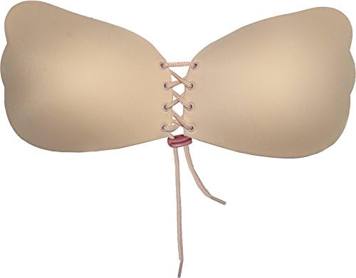 Kiiko Womens Strapless Demi Bra Lightweight Self Adhesive Inside Push Up With Draw String Quality Biological Silicon (C Cup, Nude)