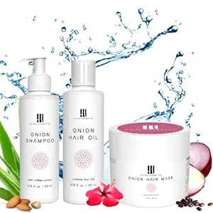 Hayze Anti-Hair Fall and Anti-Dandruff Hair Care with Onion Hair Oil + Onion Shampoo + Onion Hair Mask Combo (3 Items in the set)