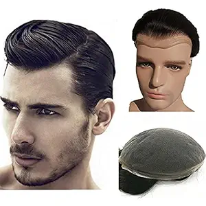 Tressedup Hair Toupee for men Human Hair Pieces Men French Lace human hair replacement system for man #1B Off Black