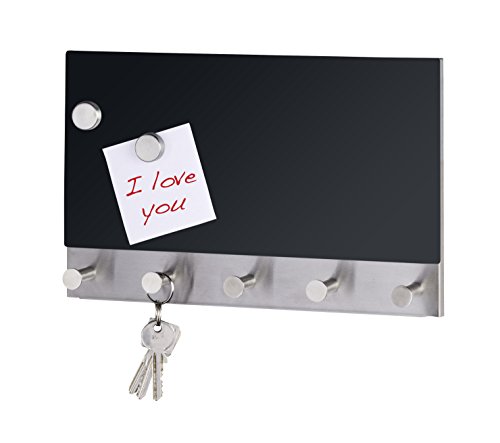 Wenko 50415100 Hakenleiste Black – 5 Haken, magnetisch, Gehärtetes Glas, 19 x 30 cm, schwarz - 2