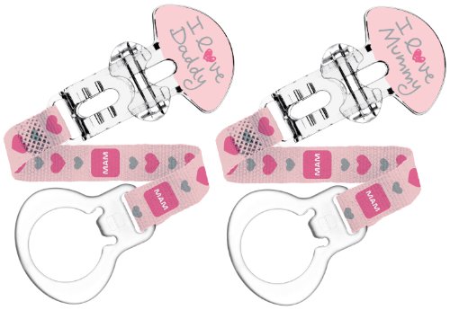 MAM Soother Clip 'I Love Mummy/ Daddy' DOUBLE PACK (Quarz Rose)
