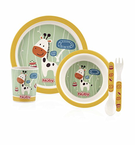 Nuby ID5498 YELLOW Bamboo Esslernset 5teilig / Giraffe, mehrfarbig
