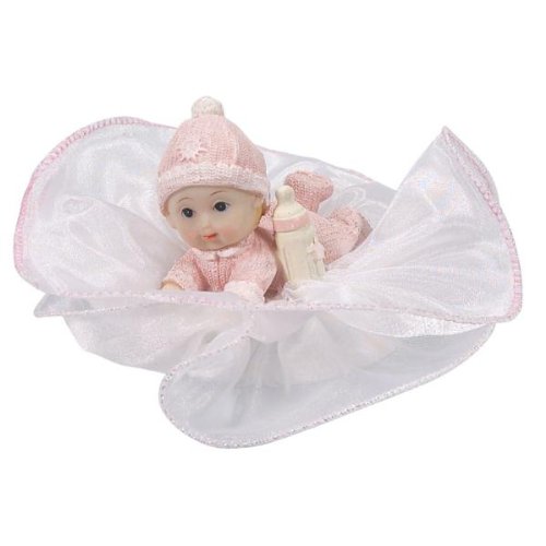 Städter 926196 Tortendekoration Baby liegend, Resine / Tüll, weiß / rosa, 15 x 13 x 8 cm,