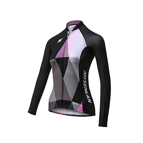 MYSENLAN Femme Maillot Cyclisme à Manches Longues Respirant Vêtements de Vélo Séchage Rapide Jersey avec 3D Rembourré Pantalon Set