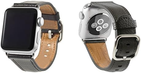 Sol Accessories Genuine Leather Wrist Band Replacement Straps with Stainless Steel Buckle Clasp compatible with Apple iWatch 38mm & 42mm Series 1/2/3/4/5 (42mm, Black)