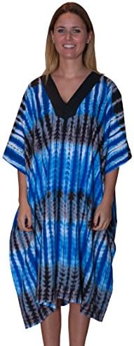 SUNROSE Brush Paint Printed Blue Plus Size Beach Kaftan Cover Up Blue