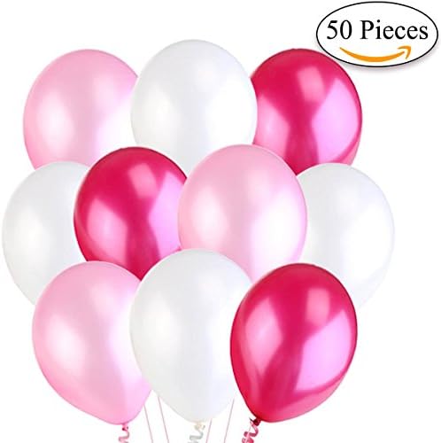 50 Premium Helium Balloons. 12” / 30cm White and Pink and Fuchsia Thick Latex Balloons of 3,2g. Party Decorations and Accessories for Birthday, Baby Shower or Wedding by Jonami