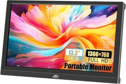 Kenowa Monitor portatile VGA da 13,3 pollici, FHD 1366 x 768, display LCD monitor esterno, connettore con HDMI VGA per PS3 PS4 Mac Raspberry Pi Computer Laptop