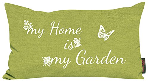 Sprüche Kissen ca. 30x50 cm My Home is my Garden angesagten Siebdruck (kuschelig gefüllt) Farbe grün