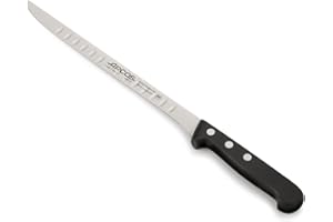 Arcos Cuchillo Jamonero con Alveolos de Acero Inoxidable. Hoja 240 mm. Mango de Polioximetileno POM para Cortar o Tallar Alimentos con precisión y facilidad. Serie Universal. Color negro.