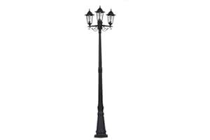 MiniSun | Traditional 1.95m Black 3 Way Lamp Post Light | Post Lights, Home Décor & Improvement Essential | Includes 6W LED Bulbs [Warm White]