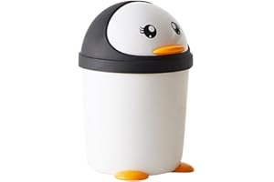 STOBOK Small Bin Cute Desk Bin Mini Trash can Penguin Swing Lid Trash can for Office Car Home Kitchen Kids Bedroom Paper Waste Can 21 X 14 cm White