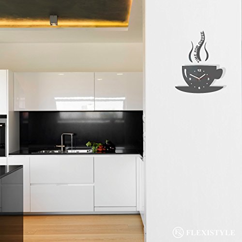 TASSE Time for coffee (Zeit für Kaffee) Moderne Küche Wanduhr grau, 3d römisch, wanduhr deko - 3