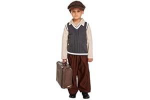HENBRANDT Children’s Evacuee Boy with Flat Cap Fancy Dress Costume 1940s World War Two School History Day Fancy Dress for Boys Evacuee Outfit for Kids