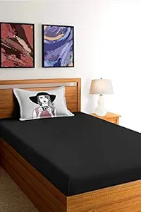 Filymore Polycotton Plain/Solid Single Bedsheet with 1 Designer Theme Based Pillow Cover, Black