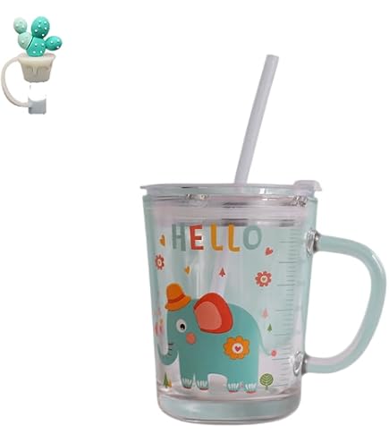 Bicchieri in vetro da 350 ml con coperchio e cannuccia, 4 bicchieri a