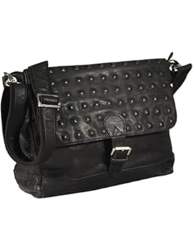 Ventosa - Leder Schultertasche Umhängetasche Leder Vintage Used-Look mit eingeschnittenen Kreuzschnitt Nieten...