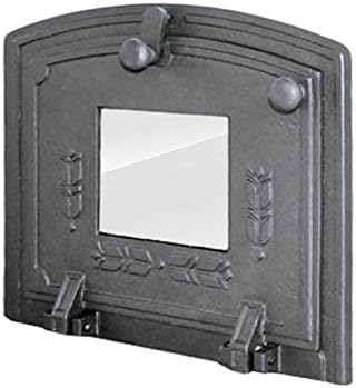 Tradehub Cast iron fire door pizza bread stone wood oven stove smoke clay fireplace with heat resistant glass | External dimensions: 370x315 mm | Opening direction: bottom