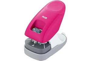 PLUS Japan Grapadora modelo de escritorio sin grapas, encuadernar 10 páginas sin grapas, encuadernar 10 páginas sin grapas, remachar papel, fucsia