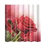 MagiDeal Polyester Duschvorhang mit Haken Set Bad hängen Dekor - rote Rose, 180cm × 180cm
