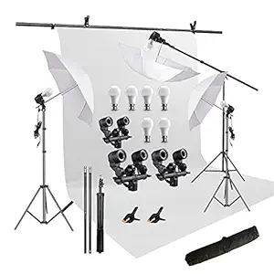 HIFFIN White Screen Backdrop 6x10 ft with 9 ft Stand - 6x9 ft Photography Backdrop with 2 Pcs Spring Clamps, 1PCs Carry Bag (T Shape Kit C2 C1 W & Double Holder Kit M3)