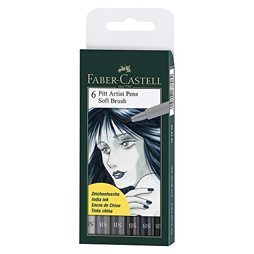 6 x Bolígrafos de Faber-Castell Pitt Artist (suave cepillo) tonos de gris