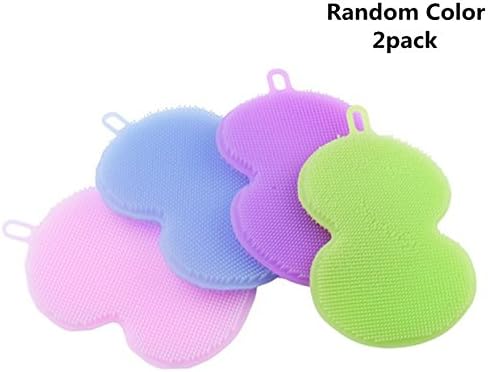 Silicone Dish Scrubber Kitchen Tool for Dishwashing,Multi-purpose Cleaning Fruit Washer / Vegetable Cleaner / Heat-resistant Mat (2pac, Random Color)