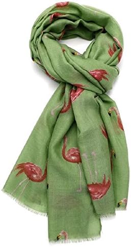 Flamingo Print Scarf for Women Long Wrap Shawl Scarves from LilyRosa UK (Green)