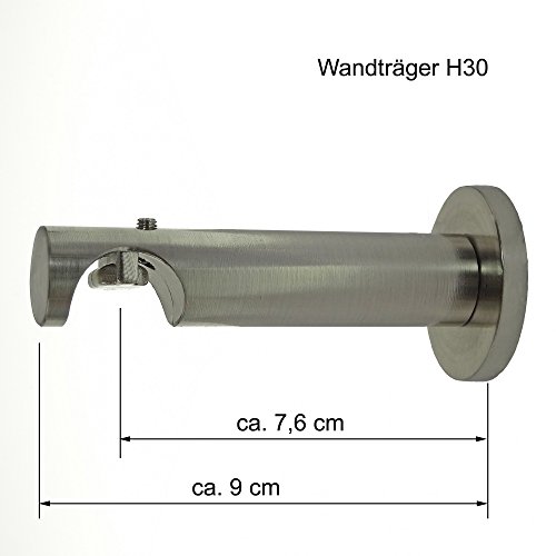 Innenlauf Gardinenstange Edelstahl Look 20mm Wandträger 1-läufig Kappe, Länge wählbar H30 E30, Länge:200 cm - 2
