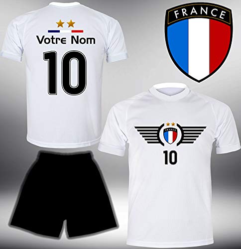 ElevenSports Frankreich Trikot Set 2018 mit Hose GRATIS Wunschname + Nummer im EM WM Weiss Typ #FR3th – Geschenke für Kinder Erw. Jungen Baby Fußball T-Shirt Bedrucken