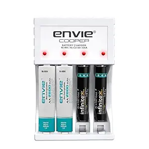 ENVIE (ECR 20MC+2800+1100) Standard Charger ECR 20 MC for AA & AAA Ni-mh/Ni-Cd Rechargeable Batteries | LED Indicator | 600MA Output Current | with 2xAA2800 & 2xAAA1100 Rechargeable Batteries