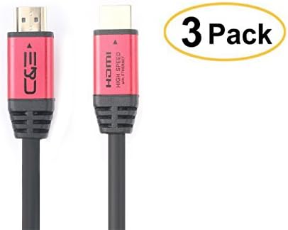 C&E High Speed Ultra HDMI Cable CL3 Rated (15 Feet/4.5 Meter) with Ethernet, Supports (4Kx2K@60HZ), Video 4K UHD 2160p, HD 1080p, 3D, Xbox PlayStation PS3 Audio Return, Latest Version Red (3 Pack)