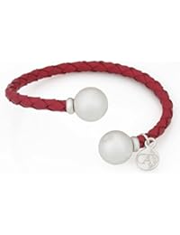 Alexandra plata - Pulsera de cuero español trenzado, piedras semipreciosas y charm-logo de plata de ley 0925,diámetro 16 cms adaptable