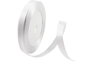 POPOYU Ruban Satin Blanc 10mm X 22m,Ruban Cadeau,Ruban Couture,Ruban de Satin de Soie pour Décoration de Mariage, l'artisanat de Décoration de la Maison,Fête Gâteau,Emballage Gâteau,Coffrets,Bouquet